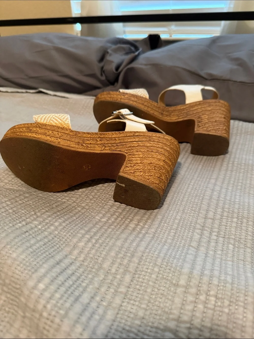 Women’s Cream Wedge Sandals with Textured Front Strap